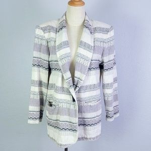 Vintage 90s David Paul NY Boho Aztec Gray & White Cotton Blend Blazer Size M